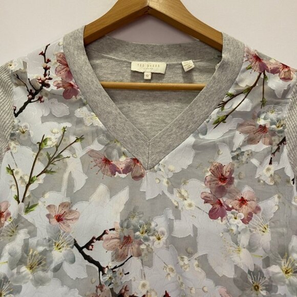 Ted Baker London Crimsie Cherry Blossom Oriental Jumper Flower Sweater Sz 0 - Picture 5 of 6